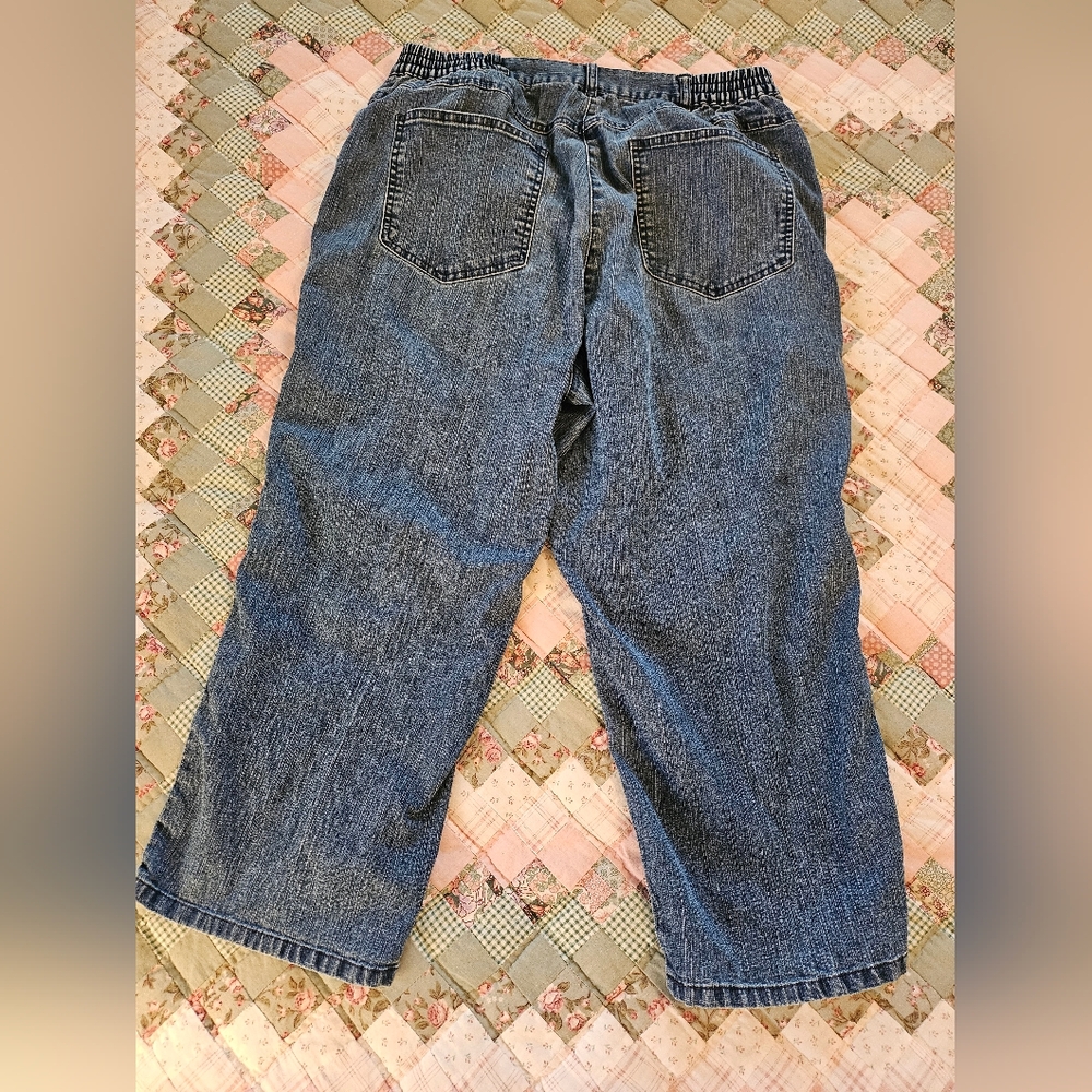 Ruby Rd. Blue Denim  Capris With Decorative Stripe - Picture 2 of 8
